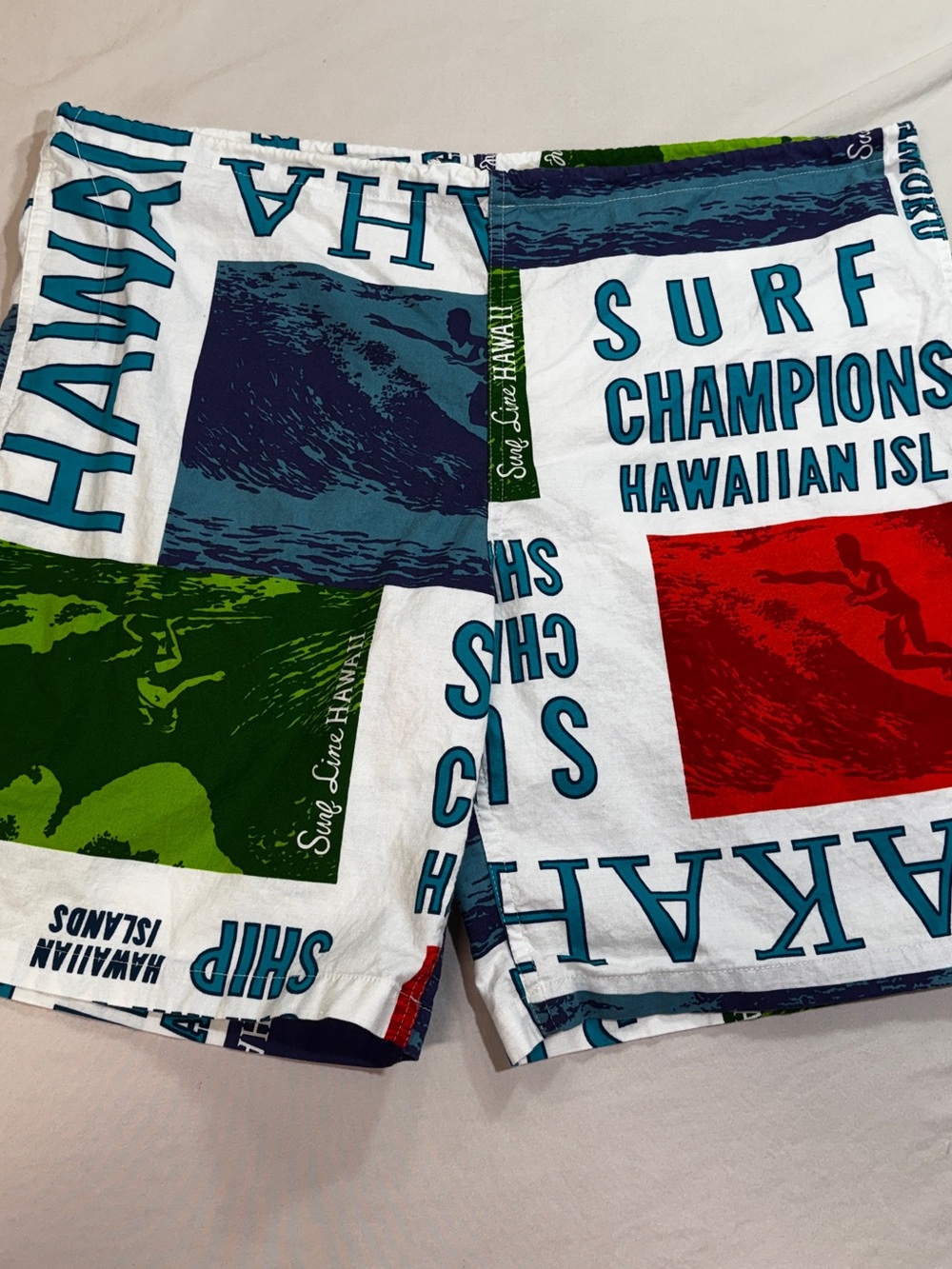 Vintage Original JAMS Surf Line Hawaii “Surf Contest” Drawstring Shorts M USA